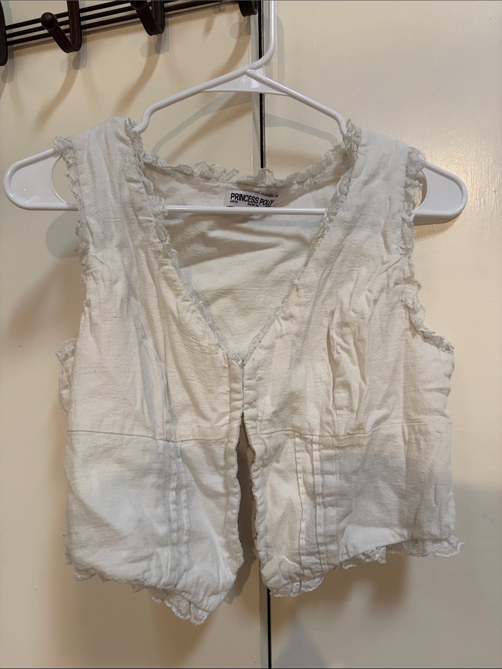 Princess Polly Cream Lace-Trim Buttoned Vest Top